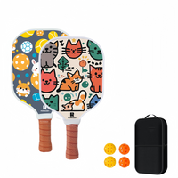 A kids' pickleball paddles set with rabbit & cat designs, fiberglass build, included bag, and 4 balls